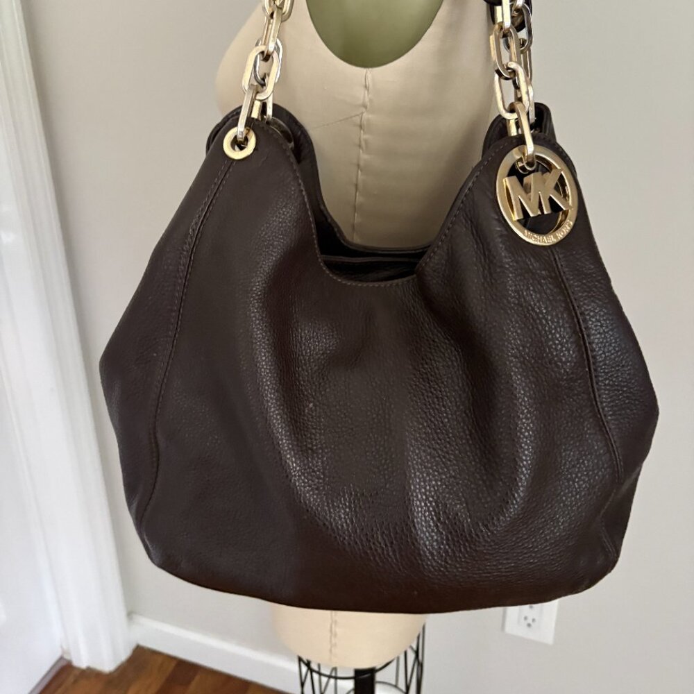 MICHAEL Michael Kors Fulton Brown Leather 3 Compartments Shoulder Bag Boho Chic - Picture 2 of 13